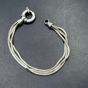 Sterling Silver 925 STG‎ Three Strand Lg  Spring Ring Closure Bracelet 13 Grams